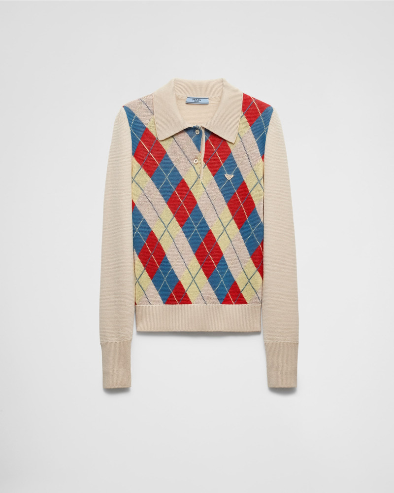 Argyle knit wool polo shirt 1
