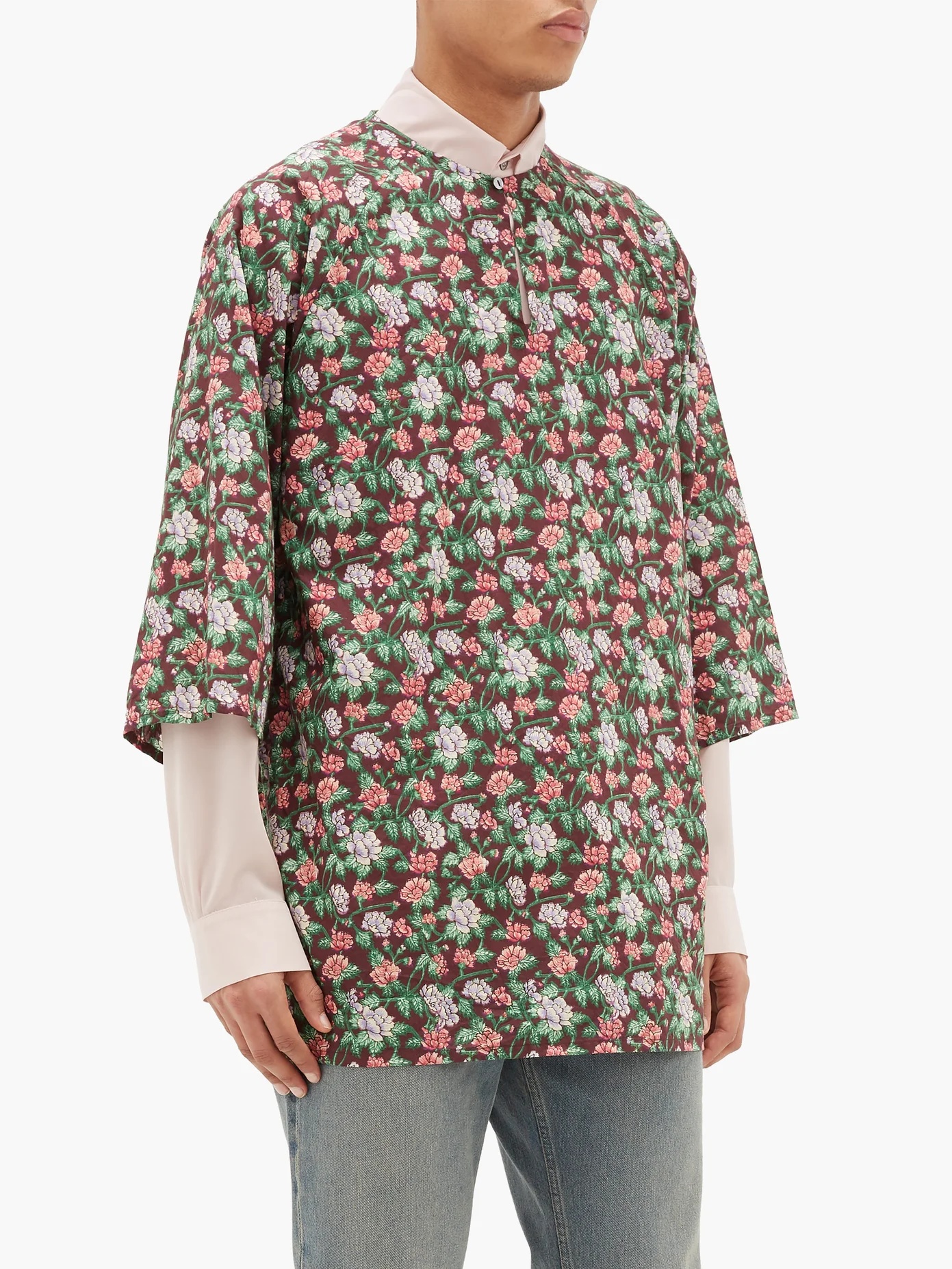 Floral-print V-neck cotton tunic - 6