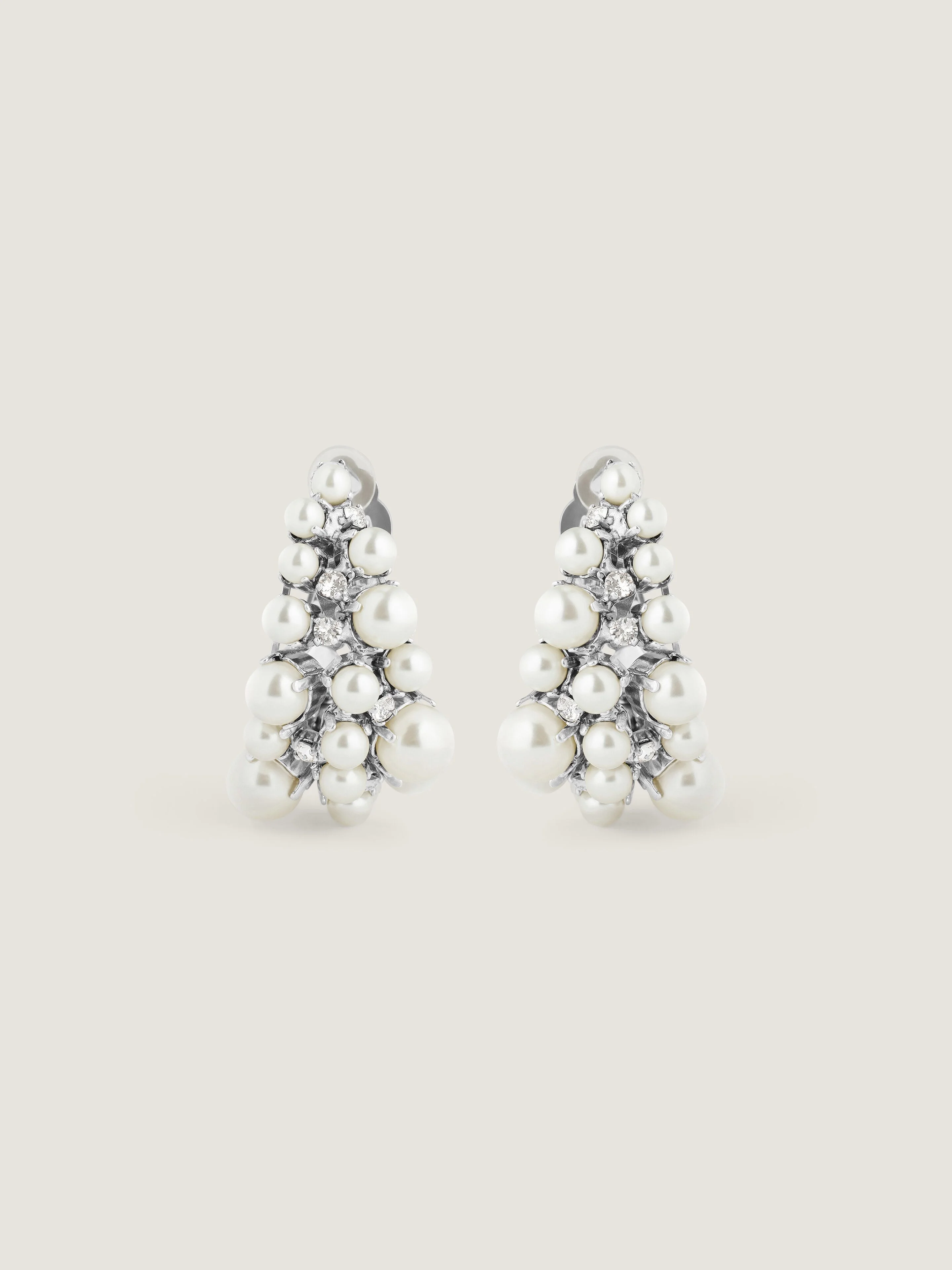 CRYSTAL PEARL CLIP EARRINGS IN METAL, CRYSTALS AND PEARLS - 1