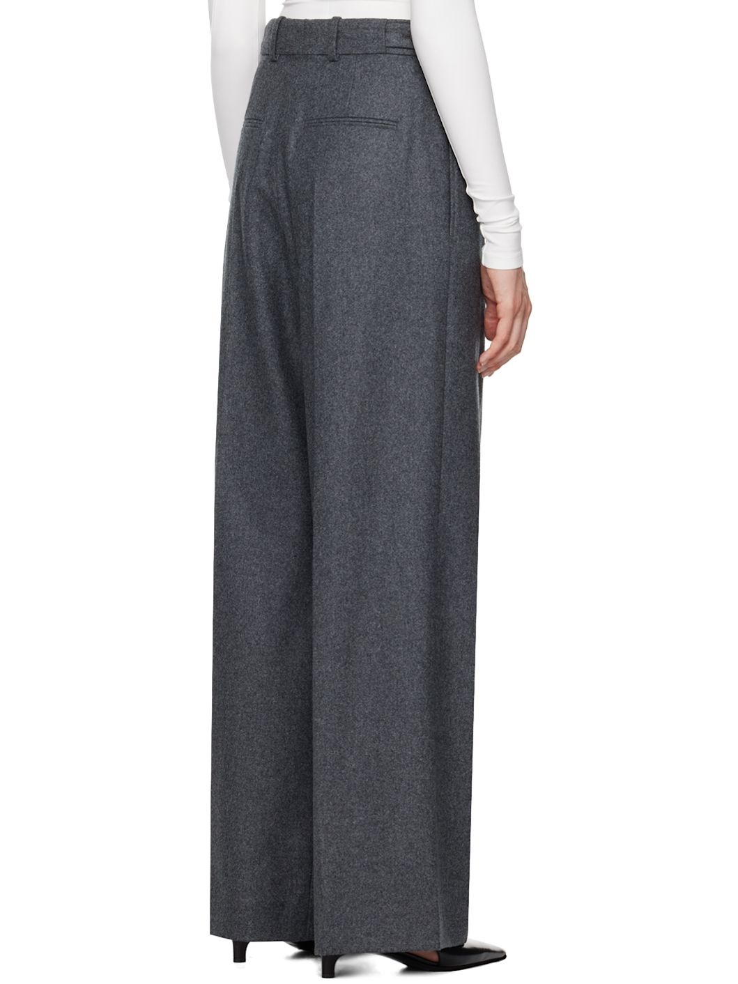 Gray Wide Leg Trousers - 3