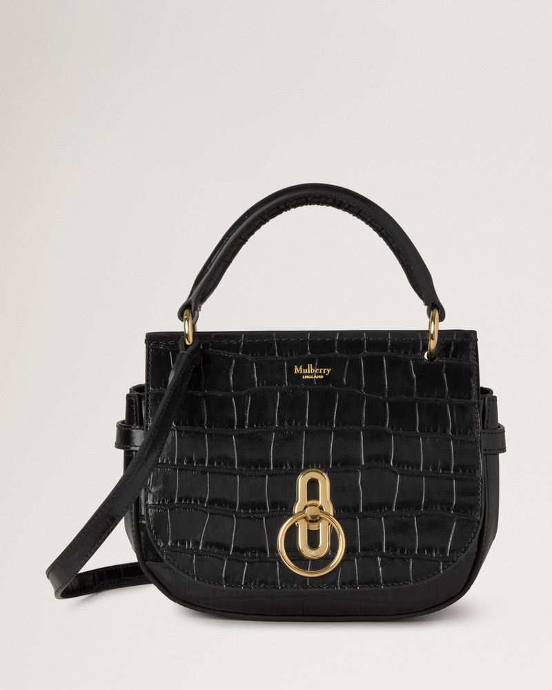 Small Amberley Satchel Top Handle Black Shiny Small Croc 1