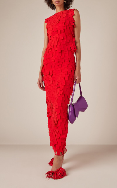 A.W.A.K.E. MODE Ribbon-Fringed Crepe Maxi Dress red outlook