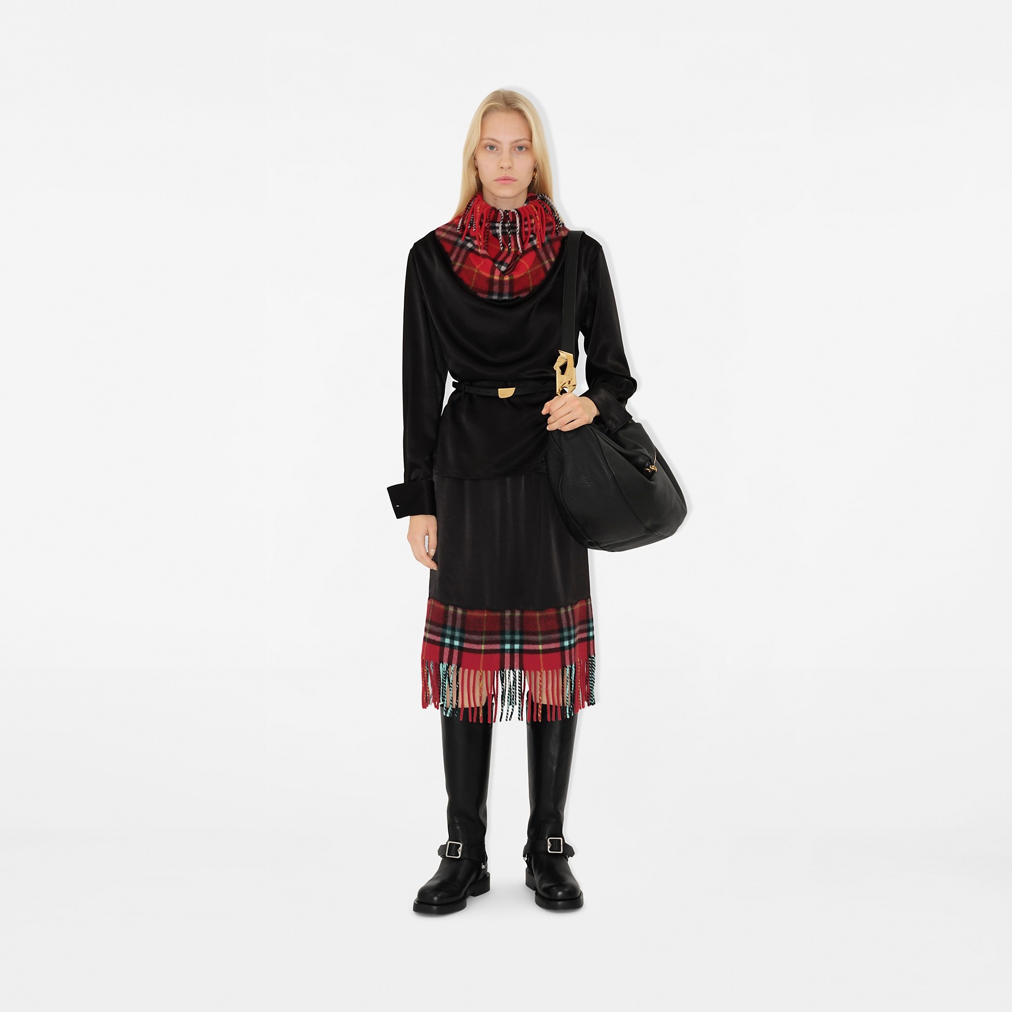 スカート BURBERRY WOOL AND CASHMERE CHECK SCARF STYLE SKIRT Check Wool Cashmere Scarf Skirt in Currant - Women