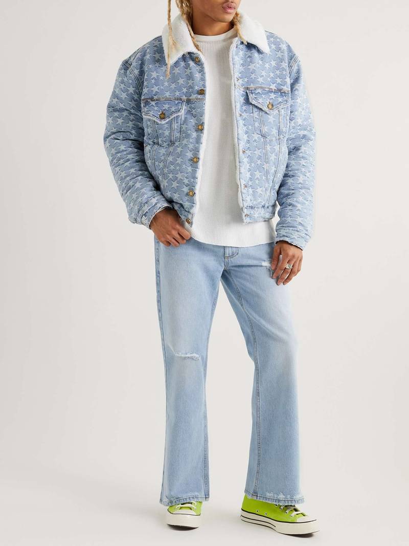 ERL Fleece-Trimmed Denim-Jacquard Trucker Jacket outlook