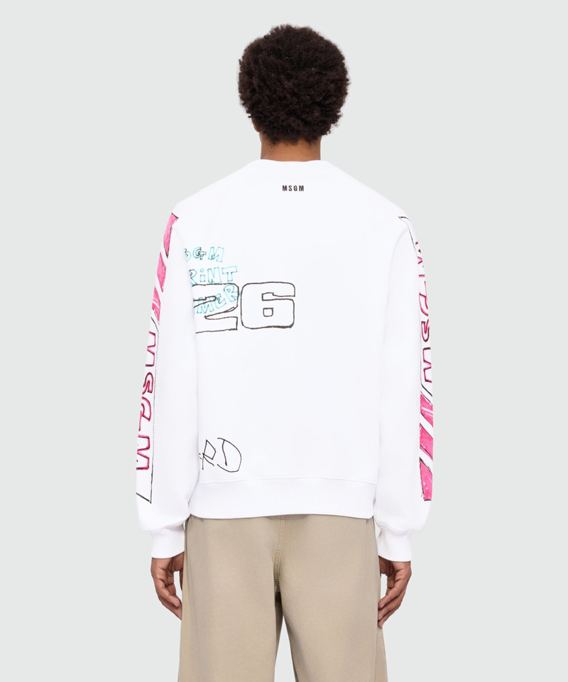 White cotton crew-neck sweatshirt with all-over print 3