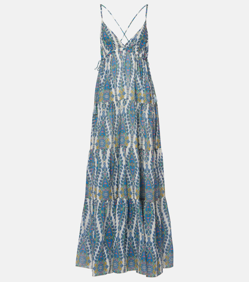 Printed tiered cotton and silk maxi dress - 1