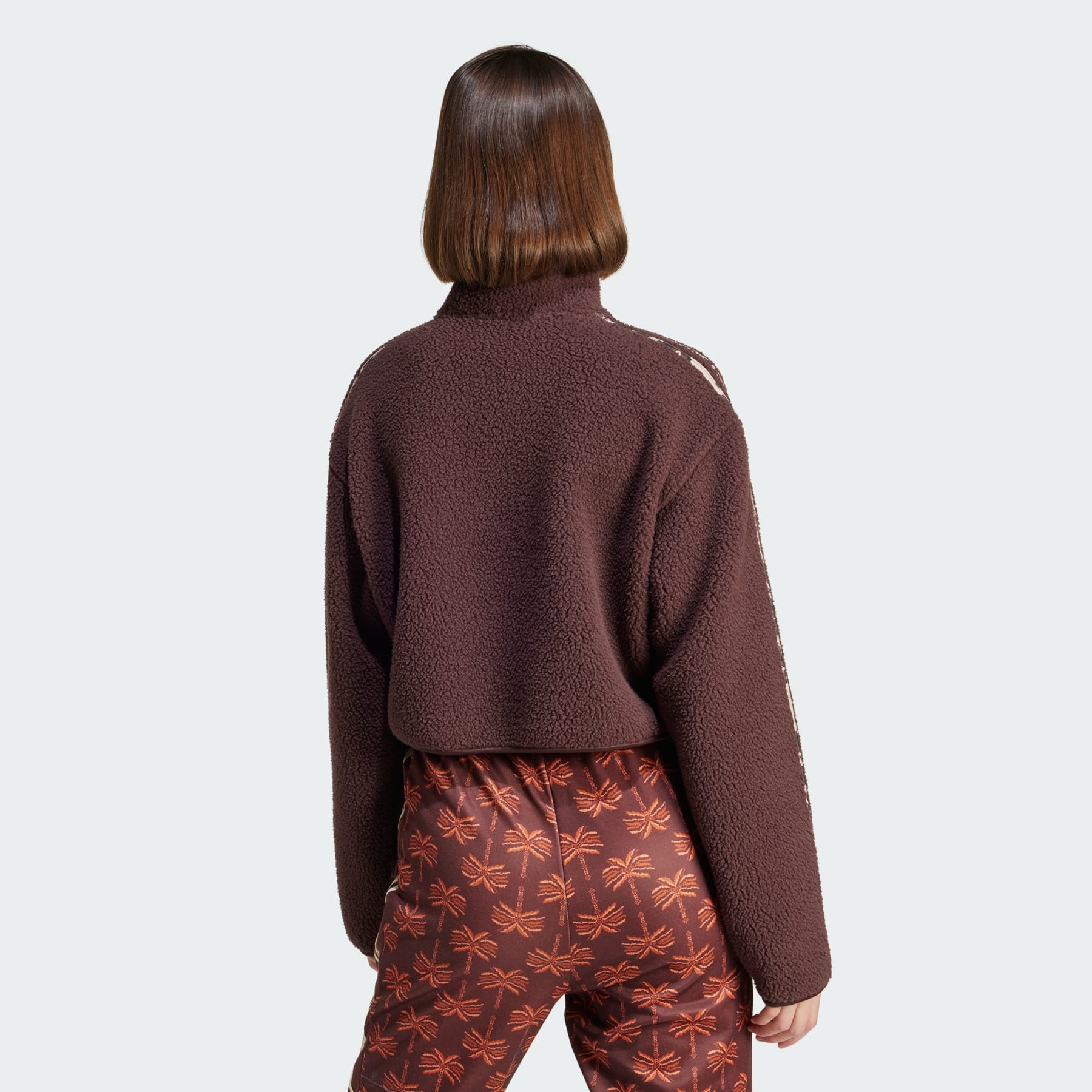 Essentials 3-Stripes Animal Print High Pile Cropped 1/4 Zip Top - 3