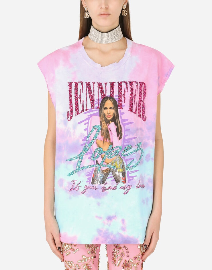 Multi-colored J.LO jersey T-shirt with embellishment - 2