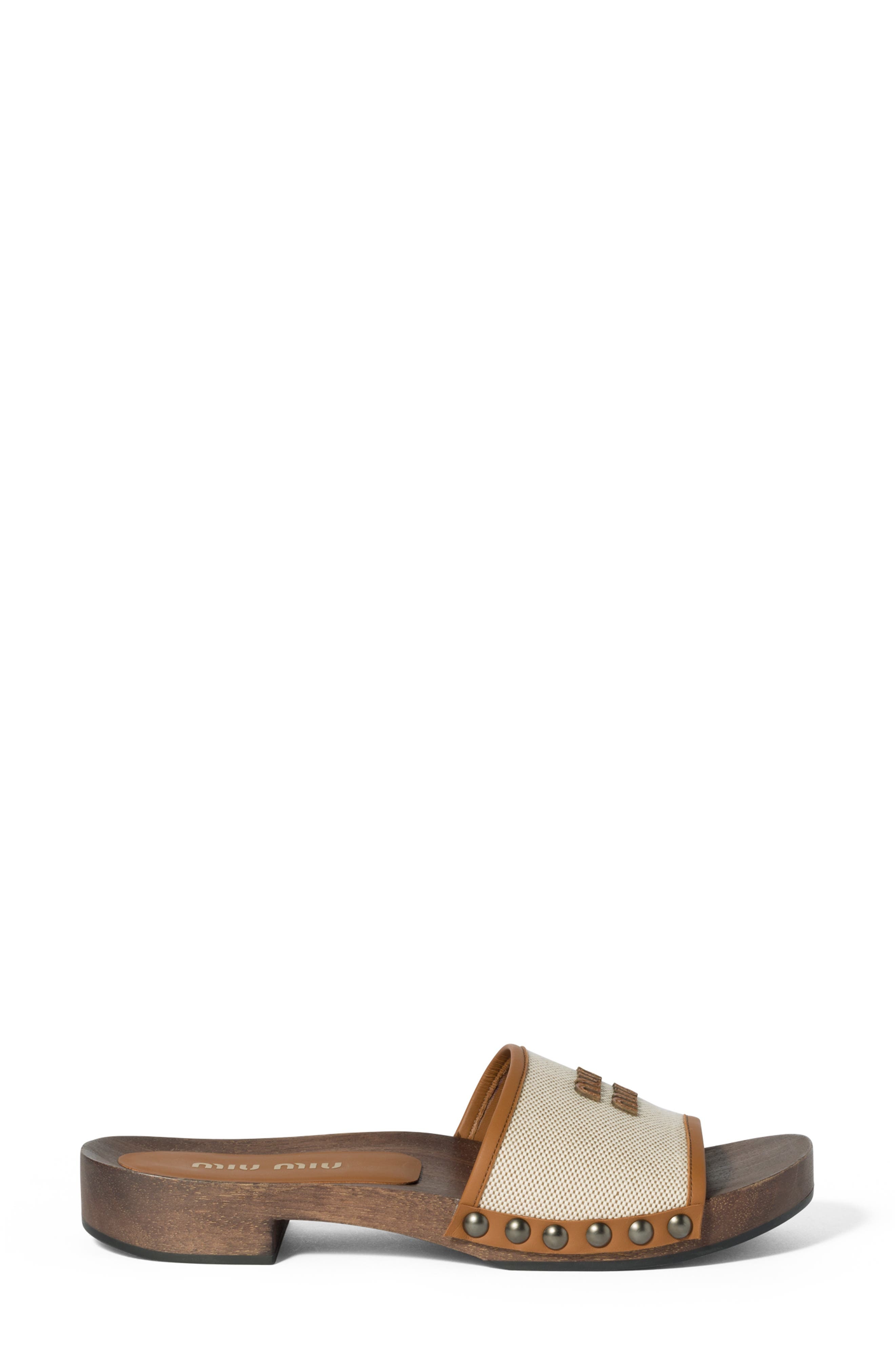 Miu Miu Logo Clog Slide Sandal in Naturale/Brandy at Nordstrom - 2
