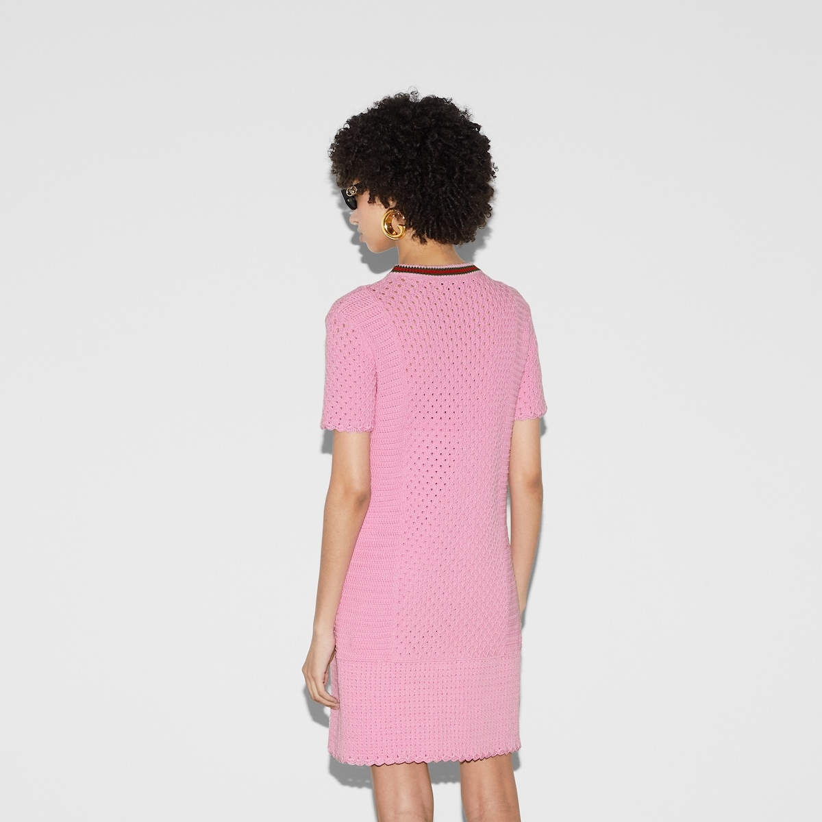 Crochet-effect cotton dress with Web - 4