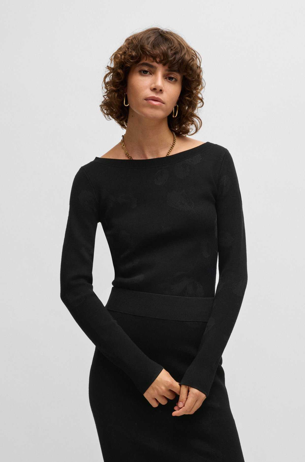 WIDE-NECK SWEATER IN STRETCH JACQUARD - 2