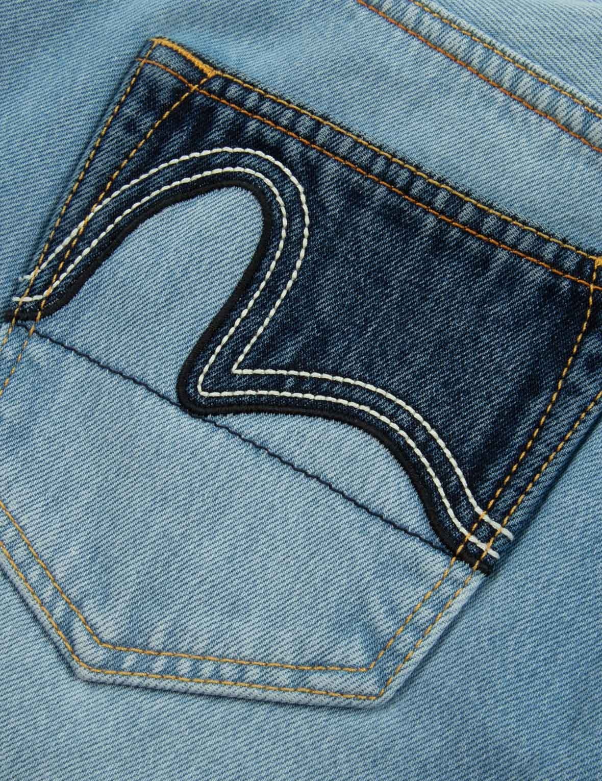 BRAND MOTTO PRINT FABRIC-BLOCKING BOYFRIEND JEANS - 8