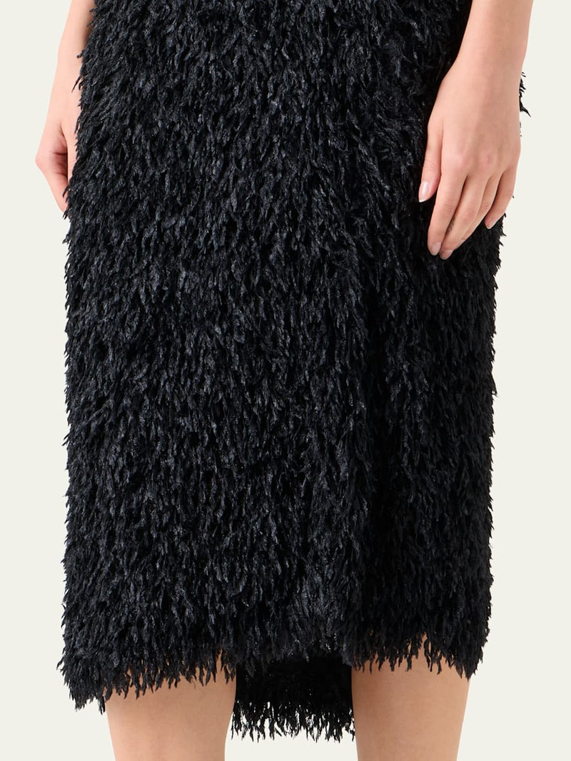 AKRIS Asymmetric Trapezoid Feather Fringe Midi Skirt outlook