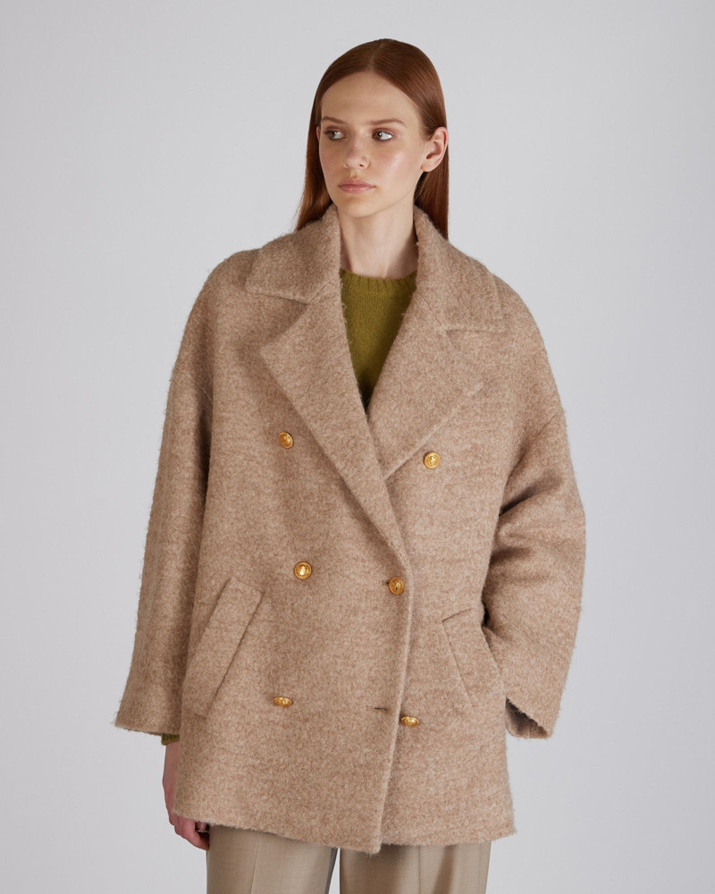 SLOWEAR Wide fit wool bouclé peacoat outlook