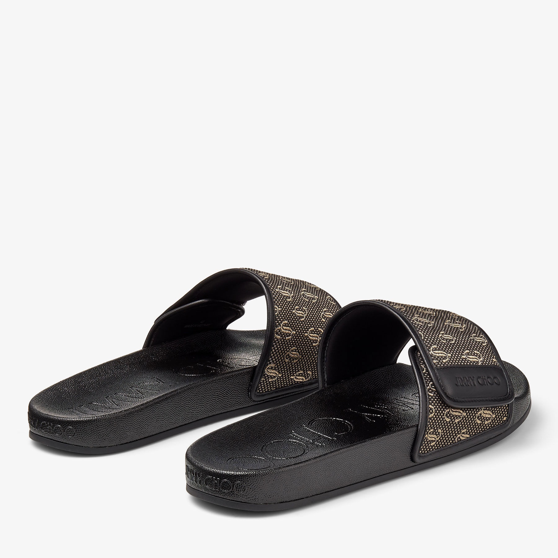 Fitz/M
Black and Gold JC Monogram Jacquard Lurex and Nappa Leather Slides - 4