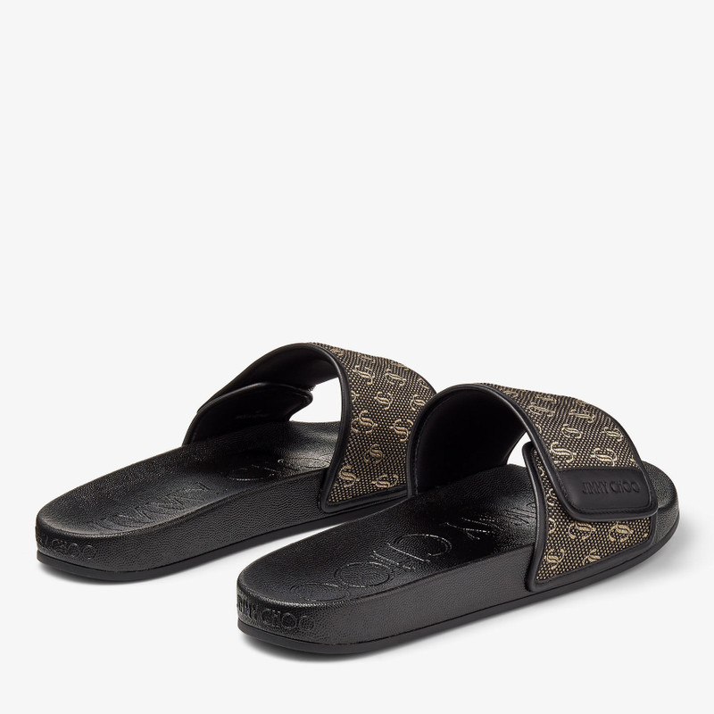 JIMMY CHOO Fitz/M
Black and Gold JC Monogram Jacquard Lurex and Nappa Leather Slides outlook