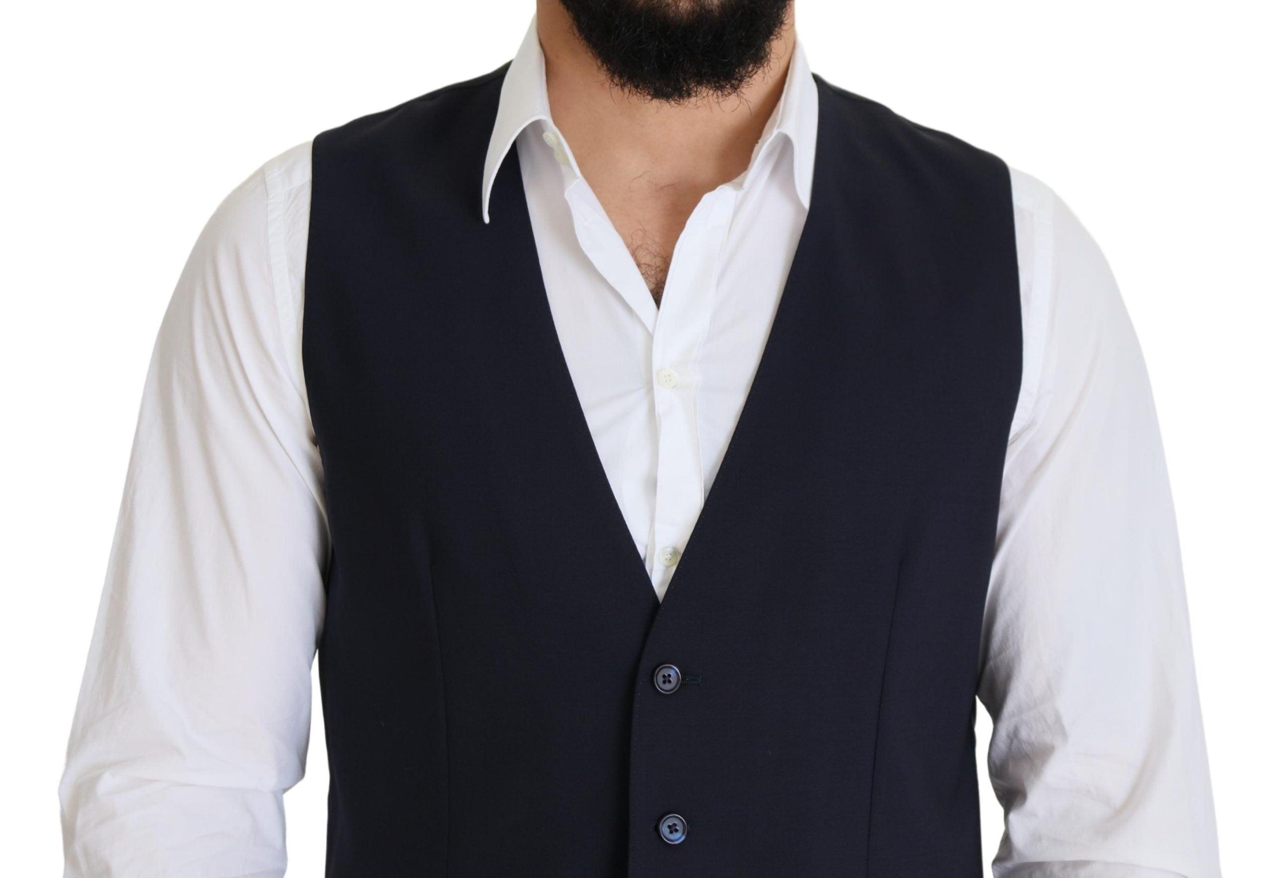 Dolce & Gabbana Dark Blue Wool Stretch Waistcoat Formal Vest - 4