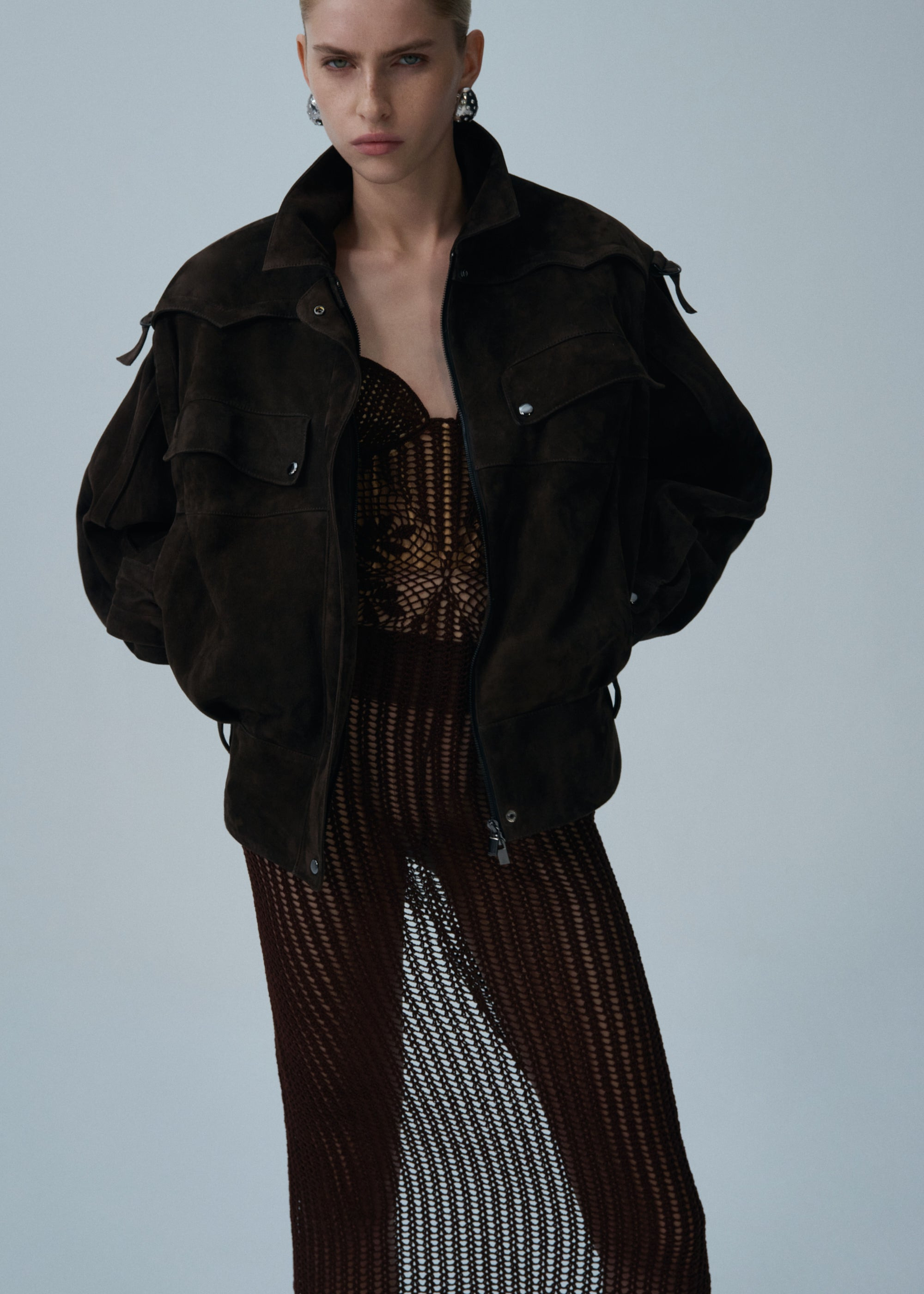 Cargo jacket in brown suede - 3
