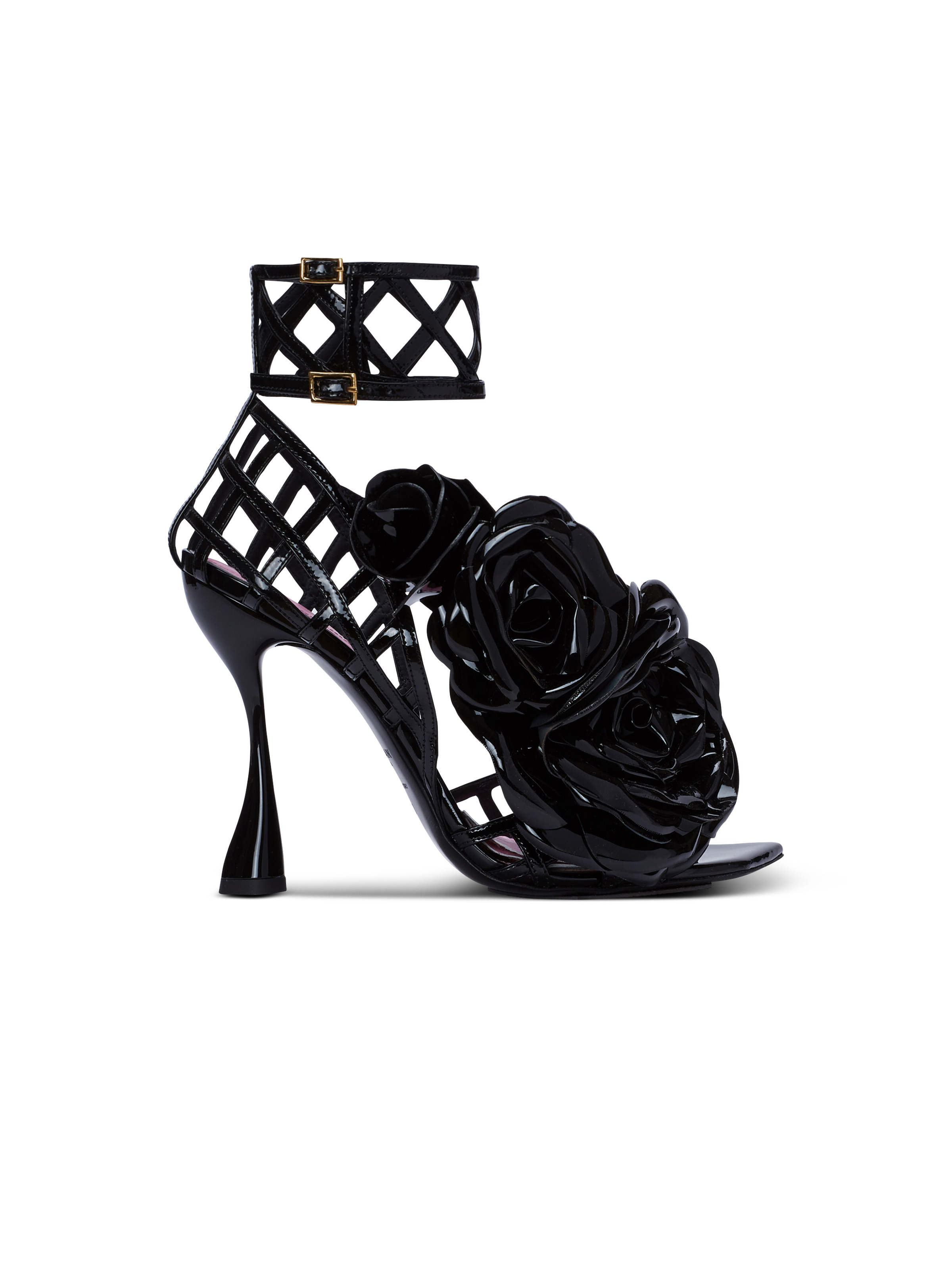 Patent leather Eden sandals with openwork grid and flowers - 1