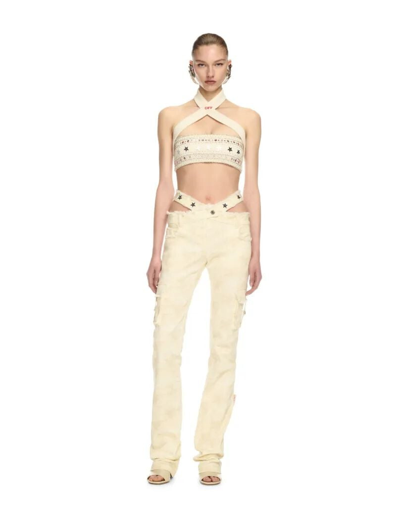 Cream Camo Cross-over Belt Pants - 2