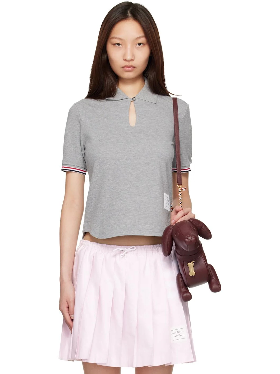Gray Pique Keyhole Polo - 1