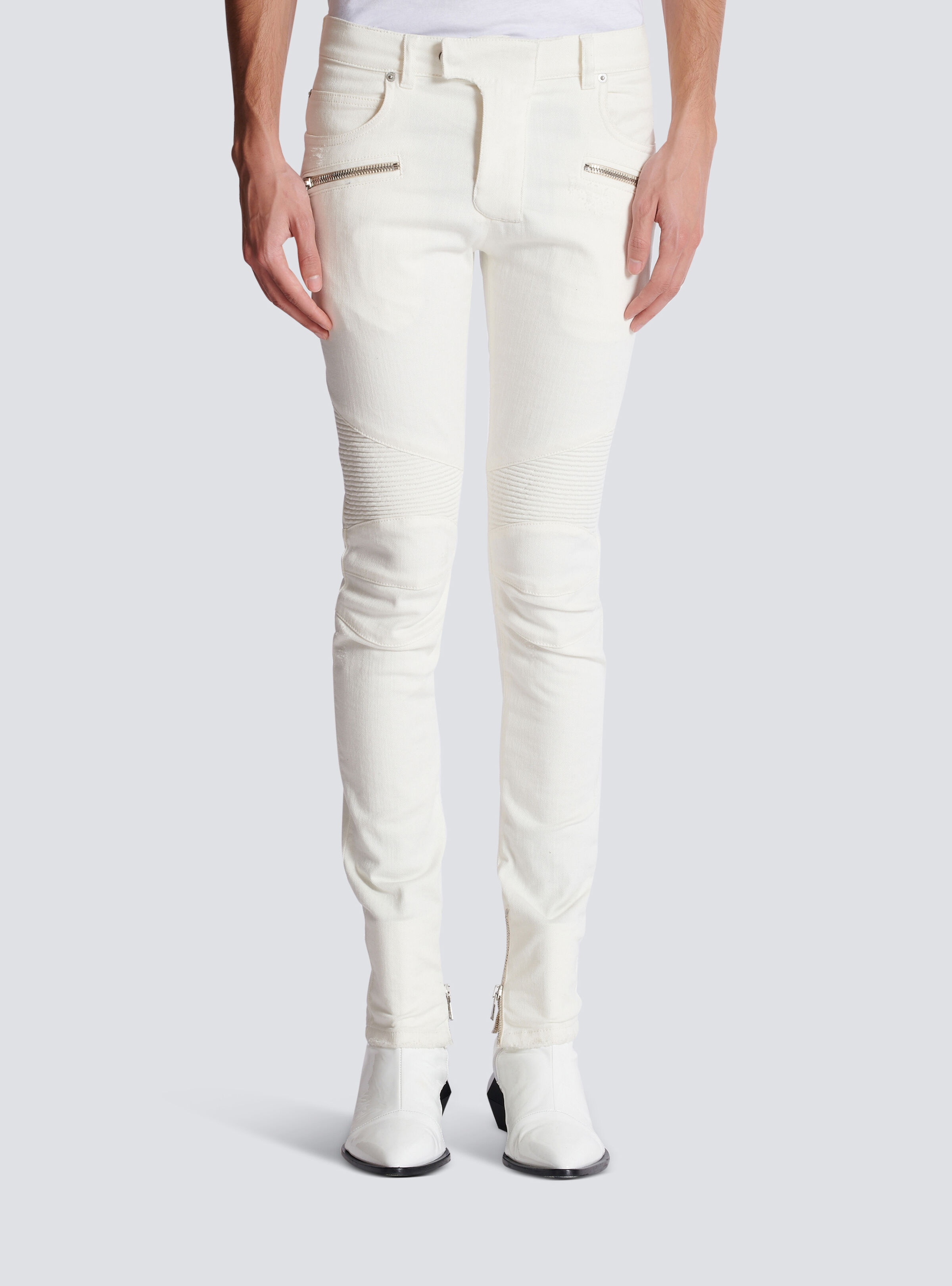 Biker jeans in white denim - 5