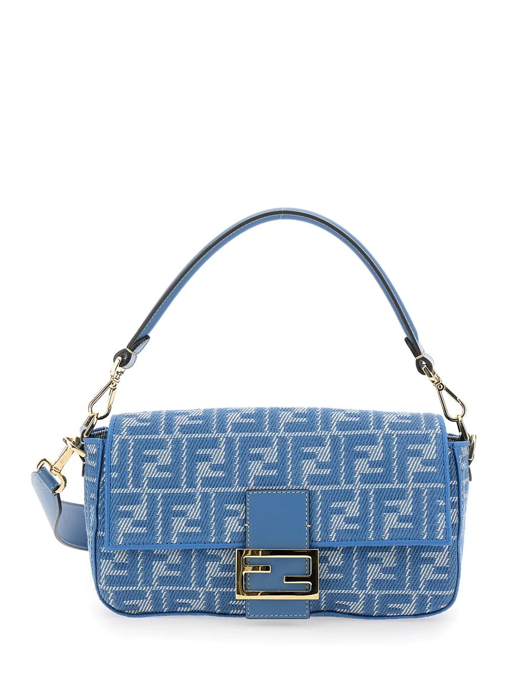 Fendi Women 'Baguette Medium' Blue Shoulder Bag With All-Over Ff Motif And Ff Logo Plaque On The Fro - 1