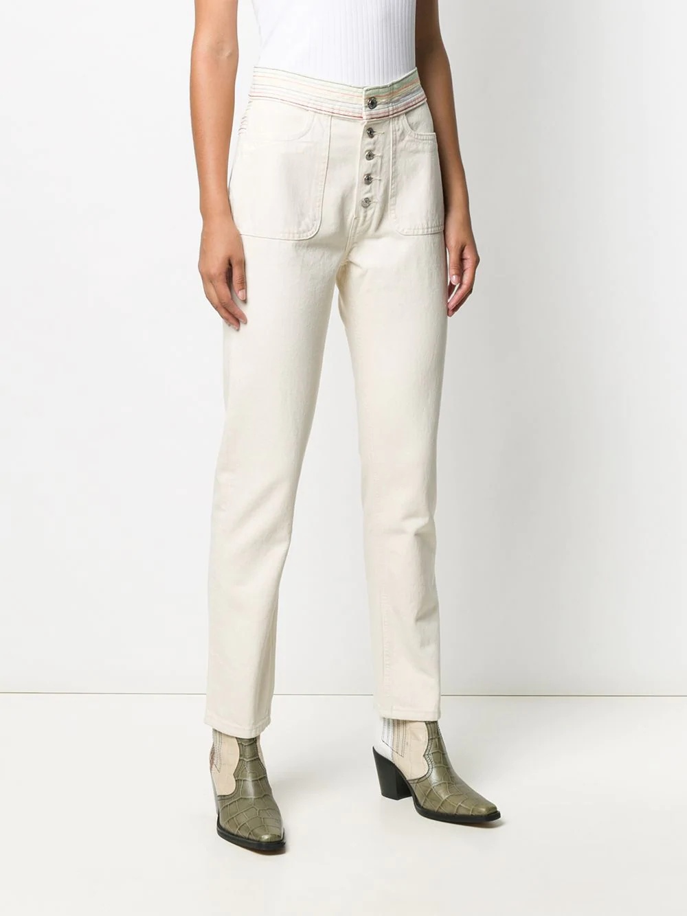 high-waisted contrast stitching jeans - 3