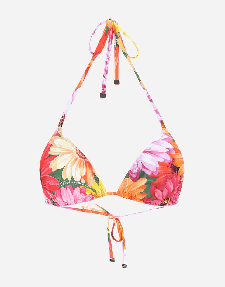 Triangle bikini top with gerbera-daisy print - 1