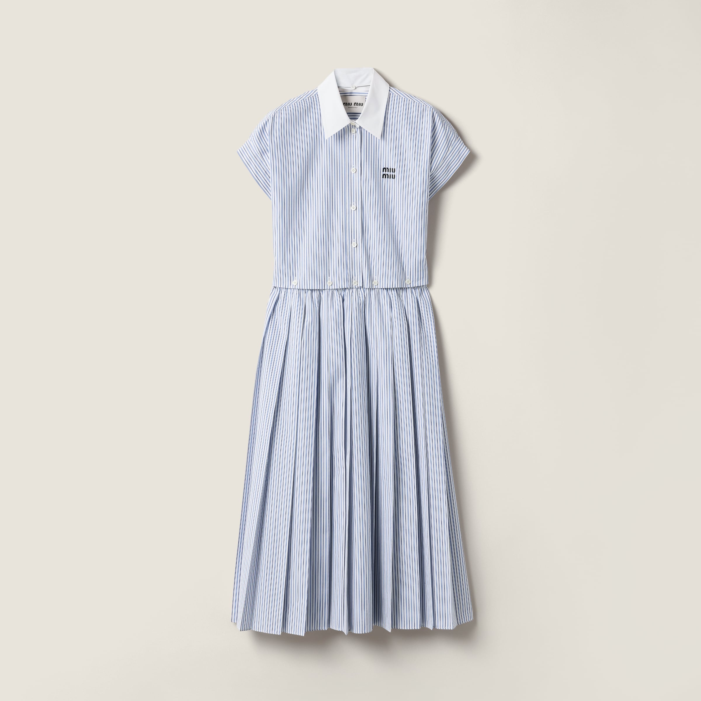 Pleated striped poplin midi-dress - 1