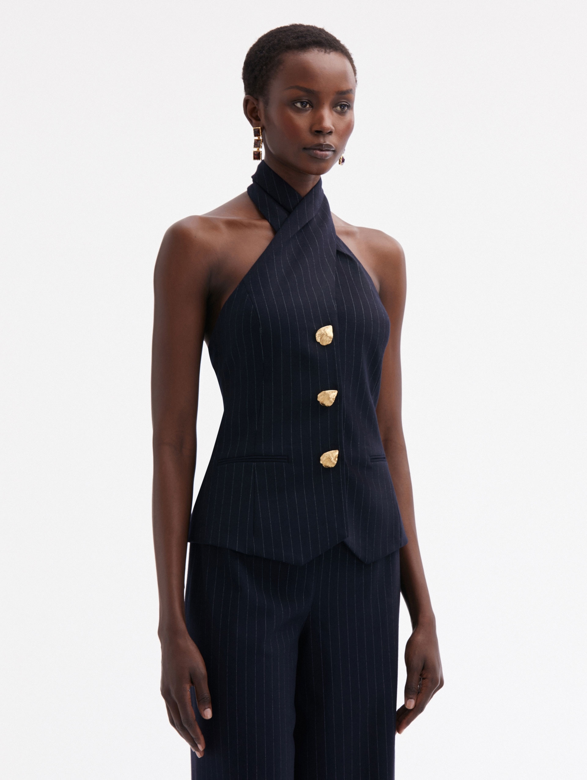 PINSTRIPED HALTER BLOUSE - 4