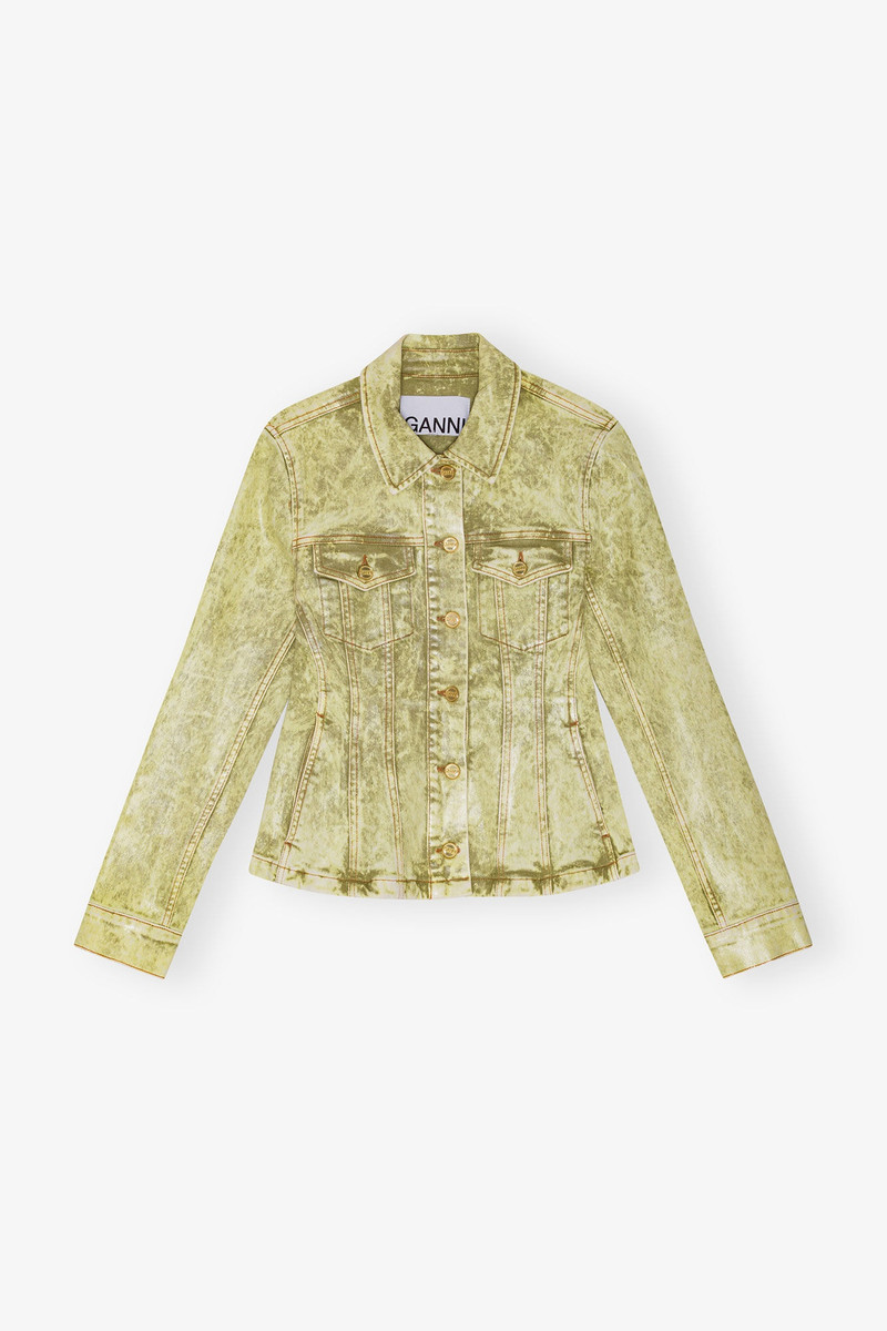 YELLOW FOIL OVERDYED DENIM FITTED BLAZER 1