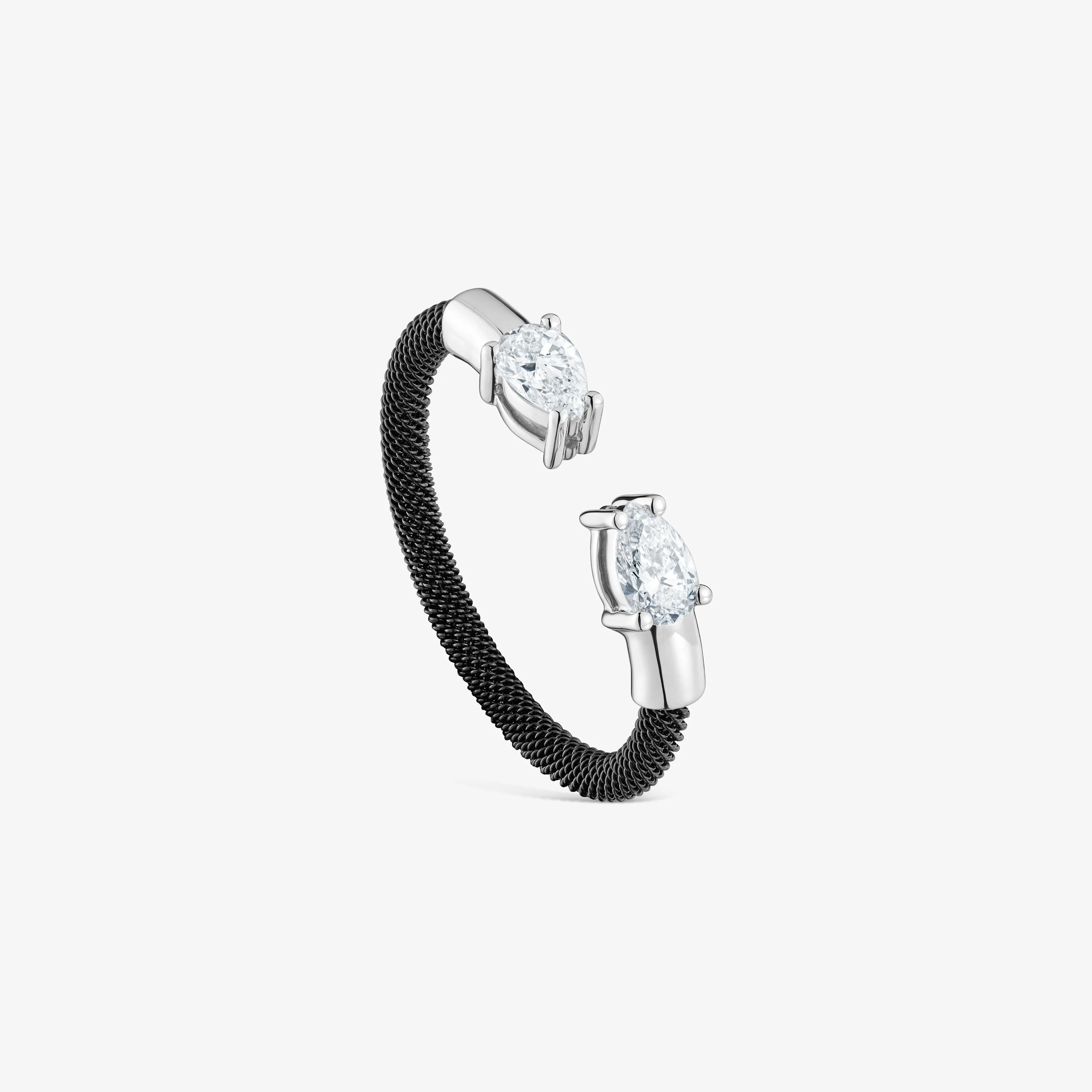 Platinum, black steel and lab-grown diamonds Open ring TOUS Mesh LGD - 1