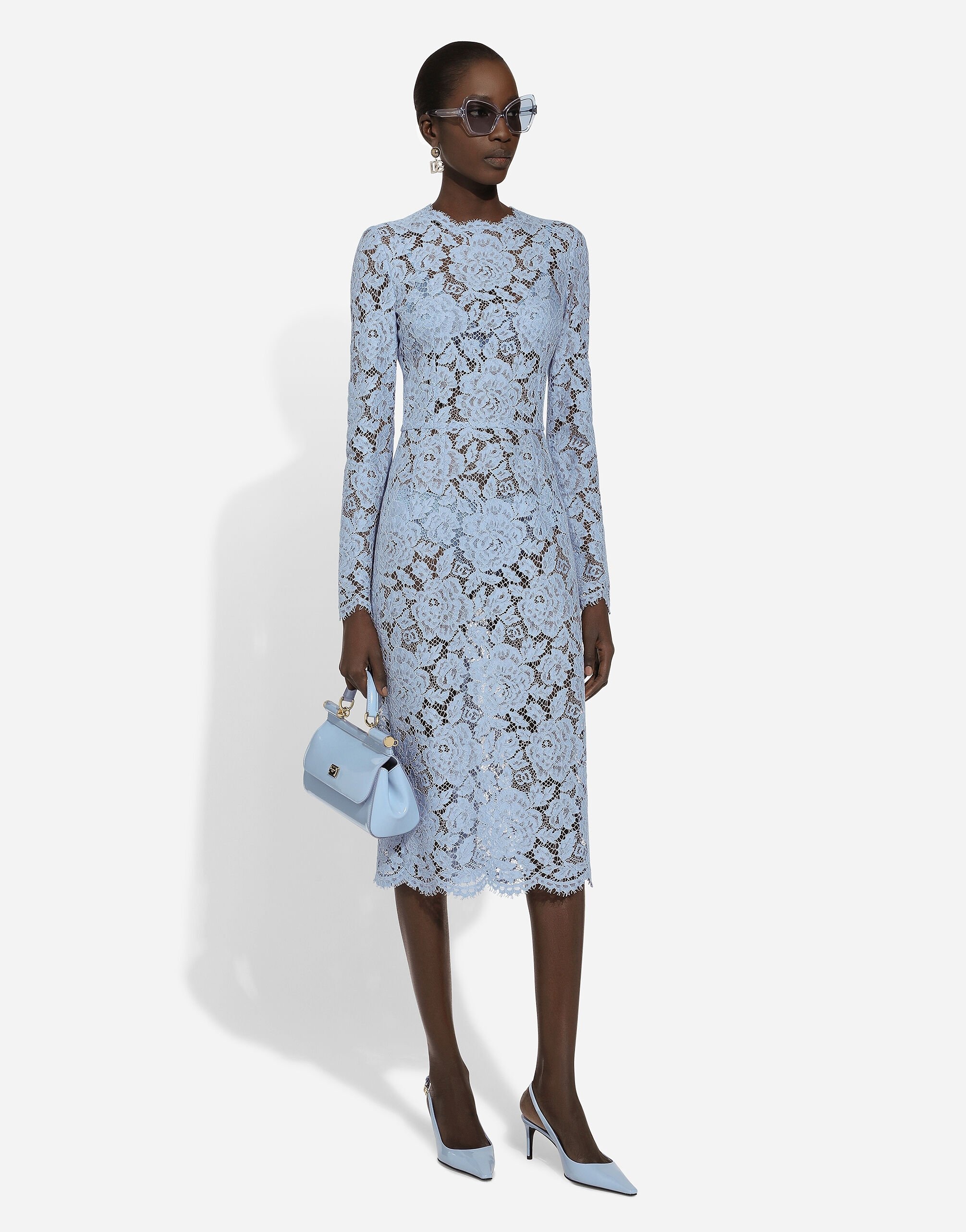 Calf-length sheath dress in branded floral cordonetto lace - 2