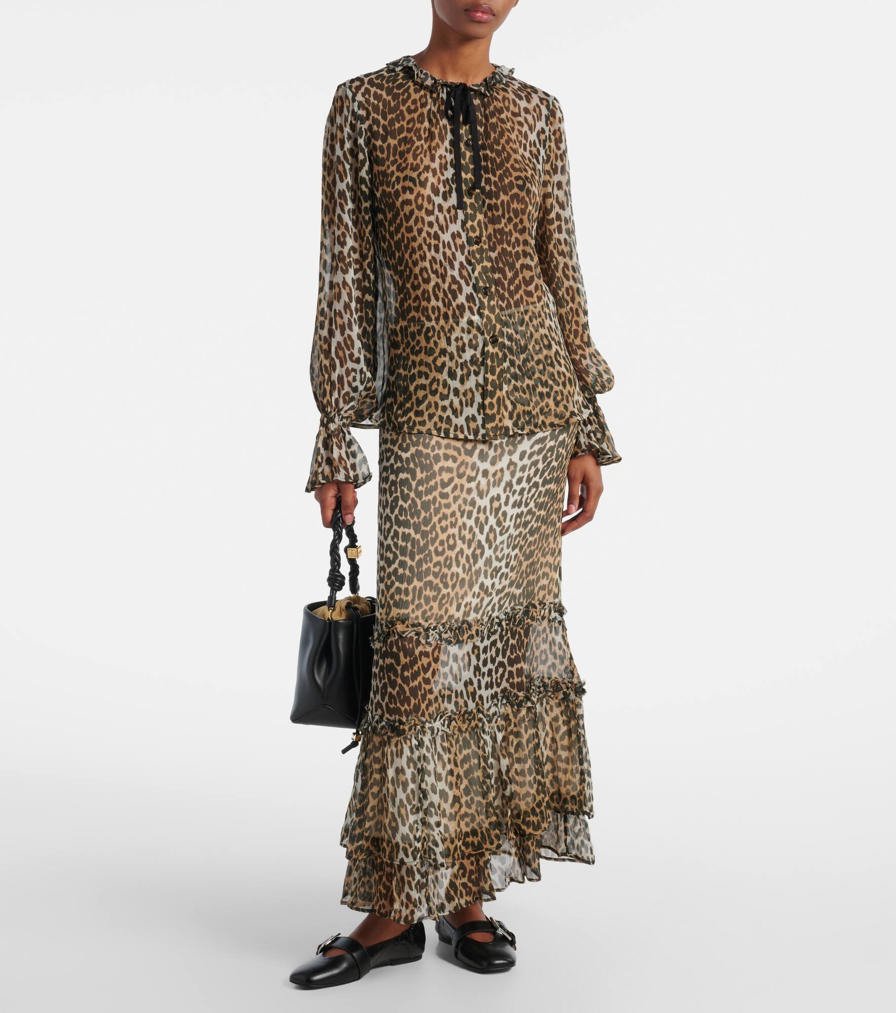 Leopard-print ruffled chiffon maxi skirt - 2