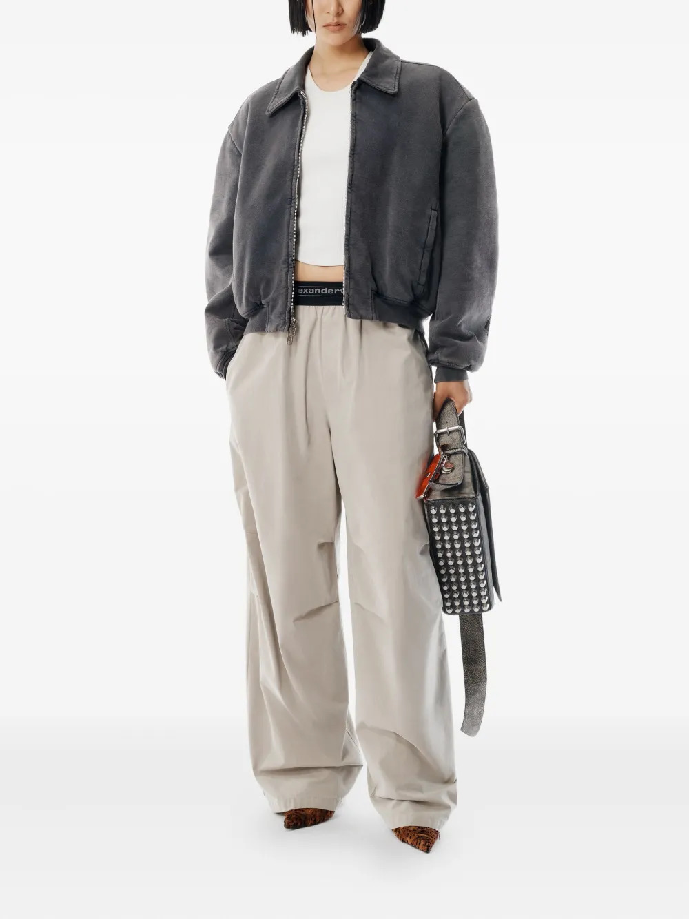 ALEXANDER WANG - Women Mid Rise Pleated Knee Logo Elastic Pants - 2