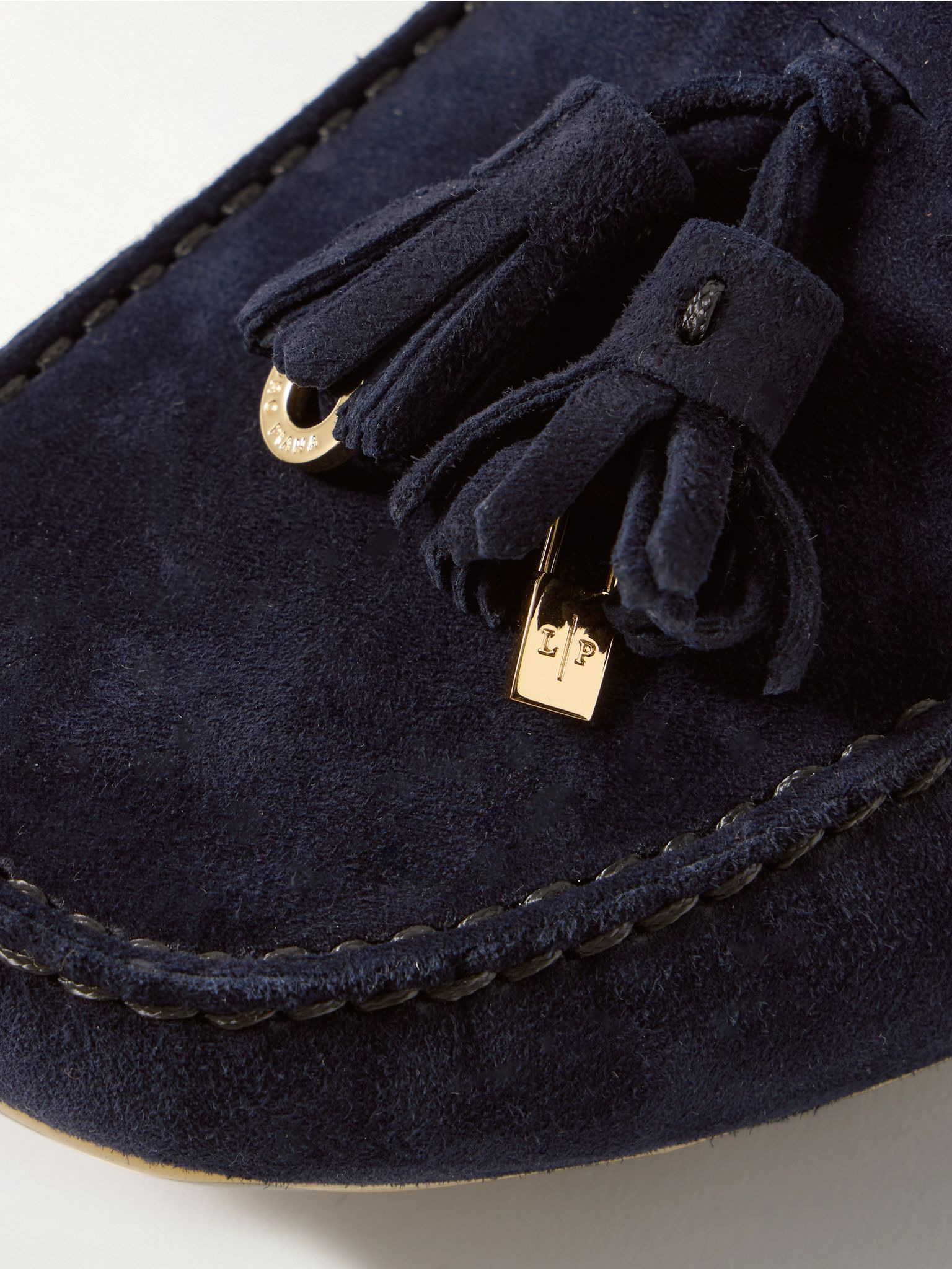 Tasseled suede collapsible-heel loafers Navy - 4