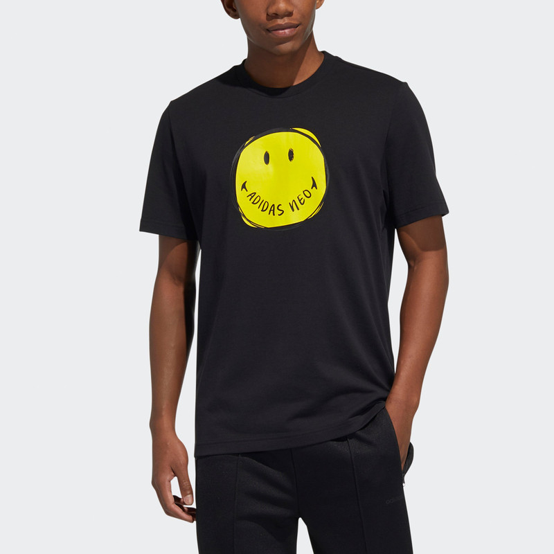 adidas adidas neo M Smly Tee 1 Smiling Face Printing Sports Round Neck Short Sleeve Black H62013 outlook