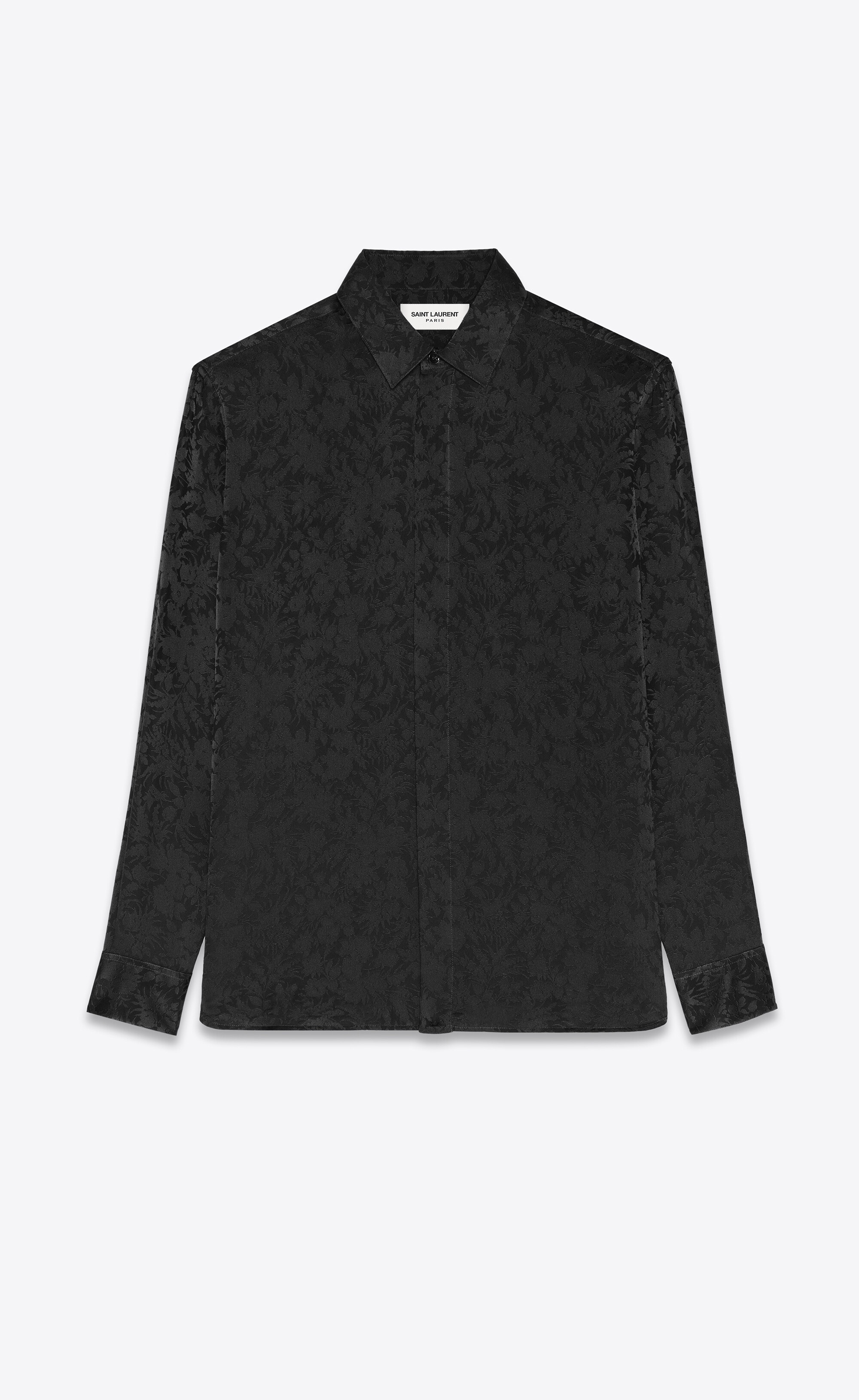 yves collar classic shirt in matte and shiny silk - 1