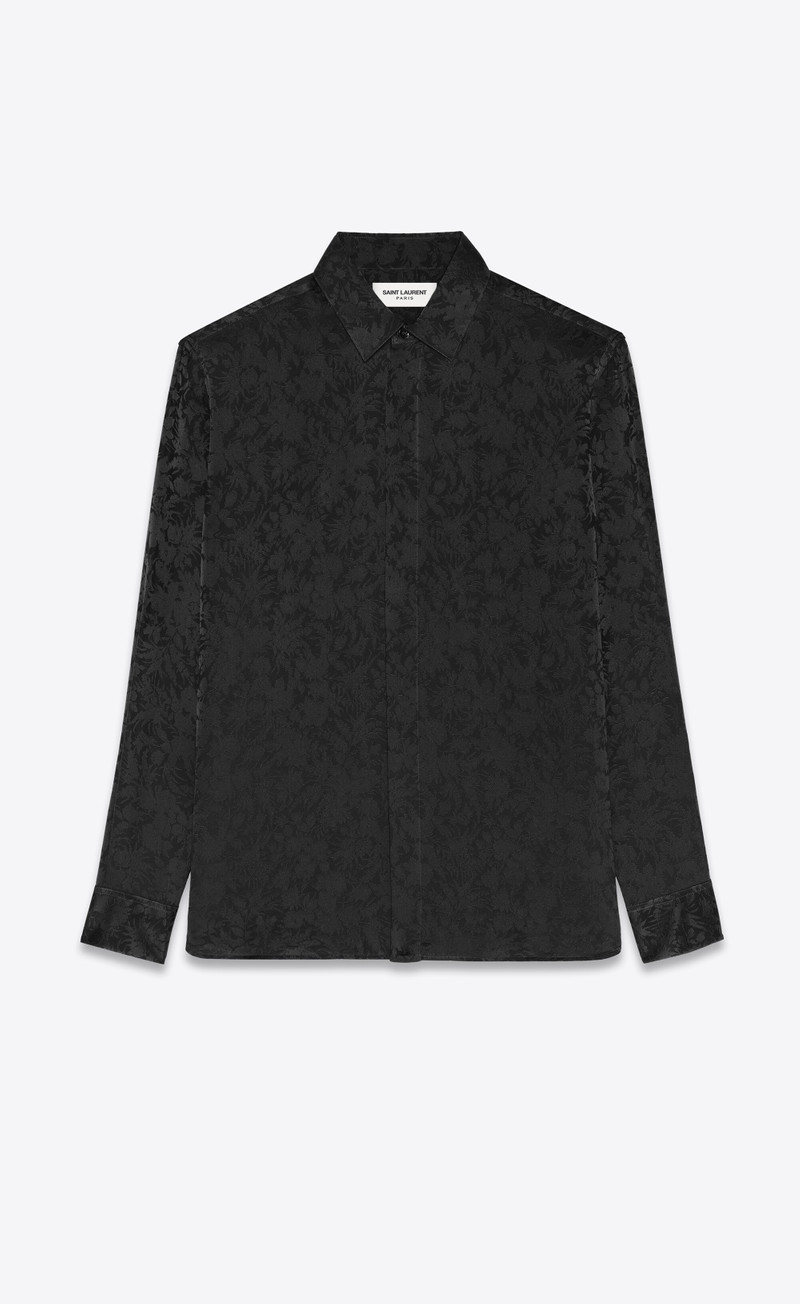 yves collar classic shirt in matte and shiny silk 1
