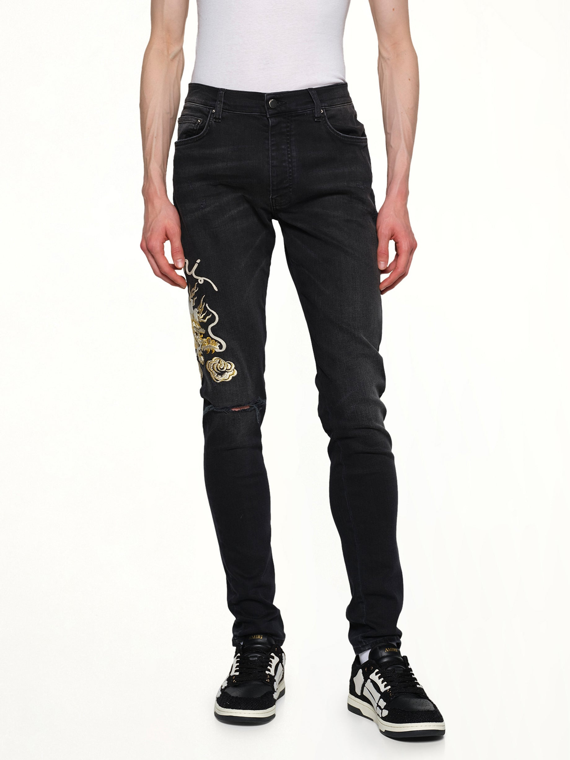 Amiri Dragon Repair Slim Jean in Dust Black - 6