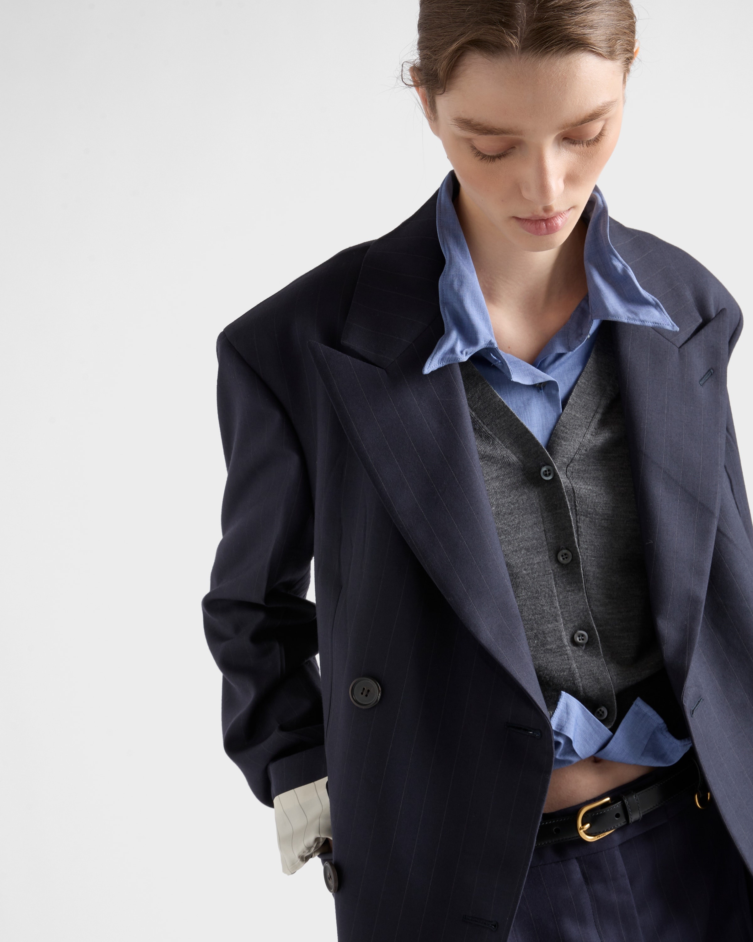 Double-breasted pinstriped wool jacket - 3