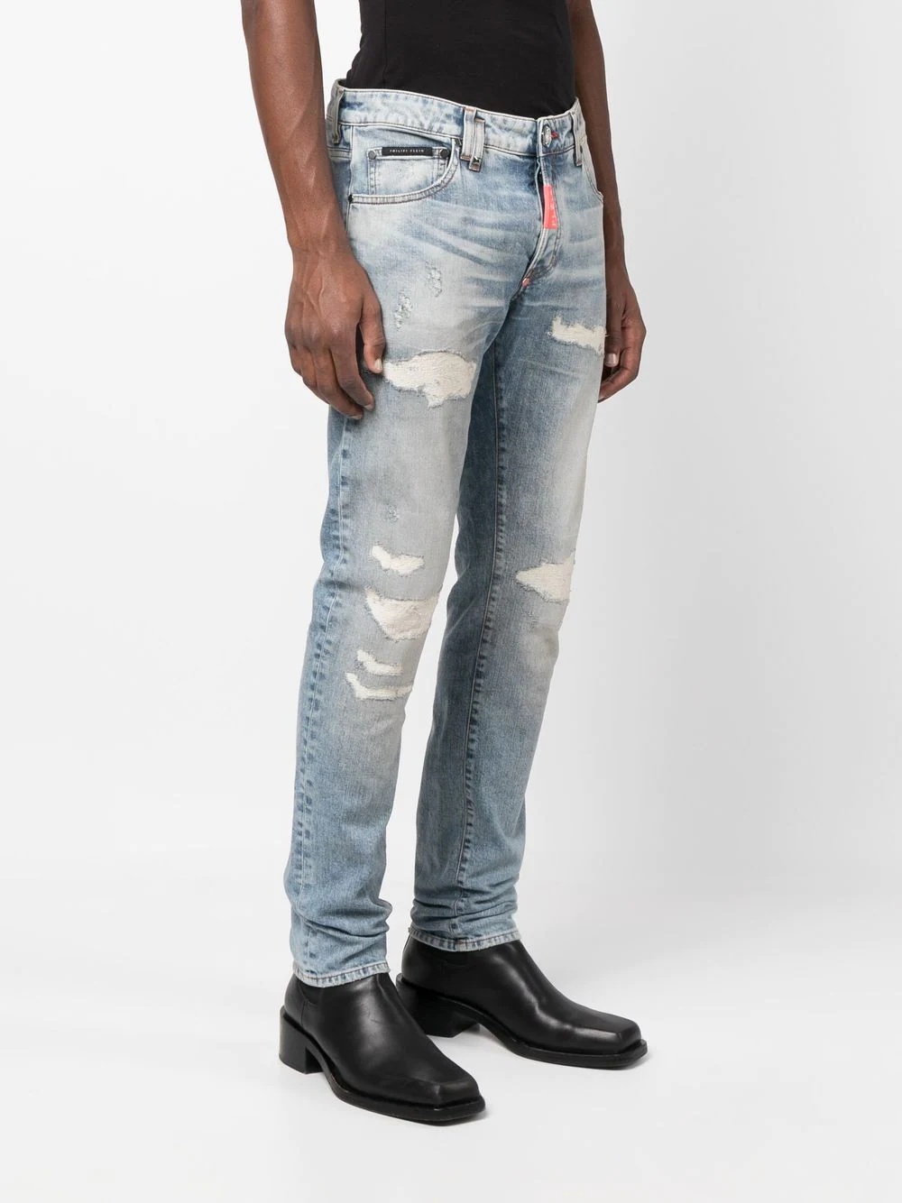 distressed straight-leg jeans - 3