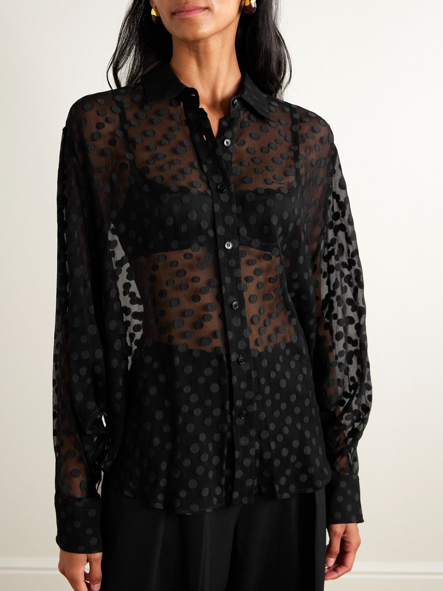Polka-dot silk-blend crepon shirt Black - 3