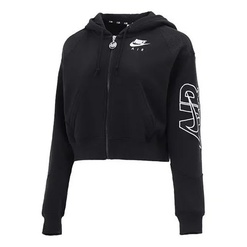 (WMNS) Nike Casual Sports Short Knit Hooded Jacket Black DM6064-010 - 1