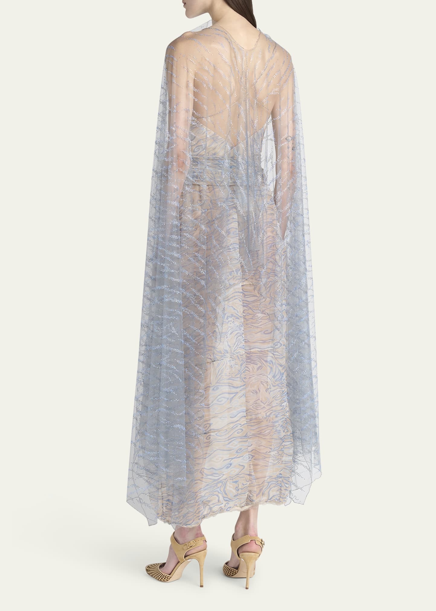 Embellished Sheer V-Neck Cape - 3