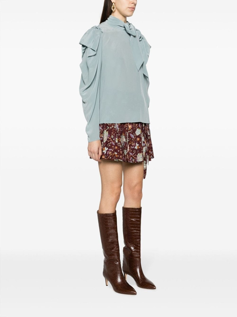 gathered-tie neck silk blouse 3