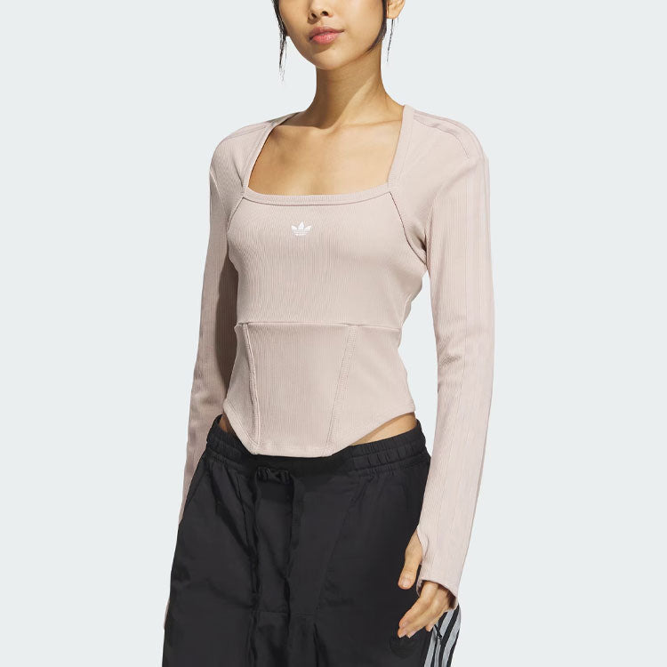 (WMNS) adidas originals Corset Long Sleeve Shirt 'Taupe' IX1911 - 2