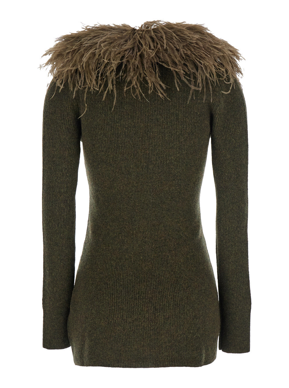 Blumarine Women Green Cardigan With Removable Feather Collar In Wool Woman - 2