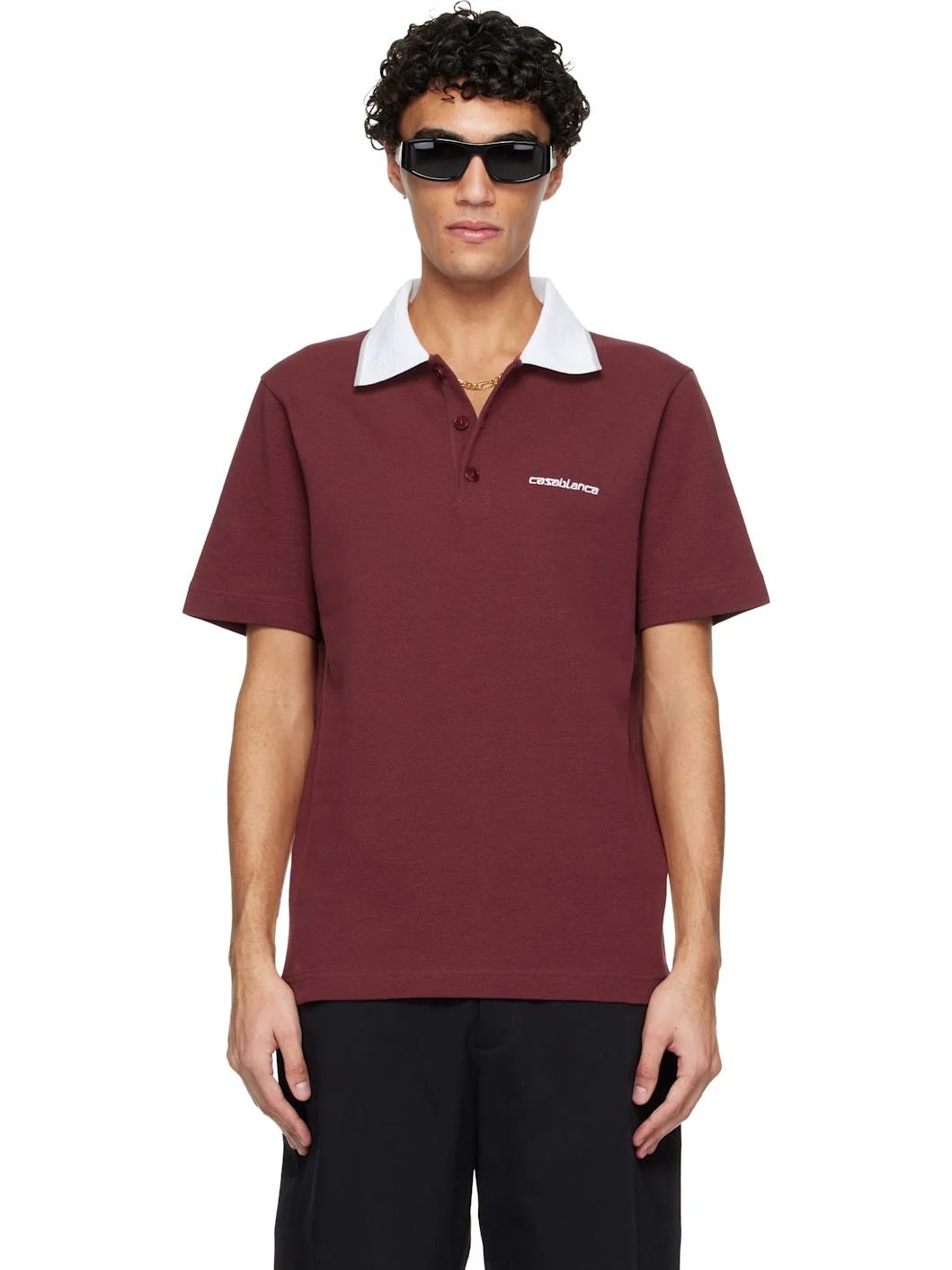 Red Embossed Laurel Polo - 1